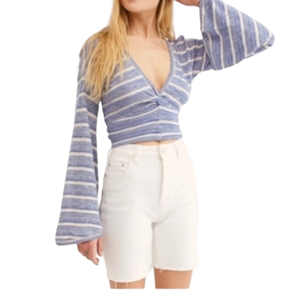 Free People Sweaters - Free People Give It A Spin Cropped Knit Bell Sleeved Pullover